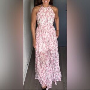WAPG Mixology Pink and White Halter Maxi Sundress